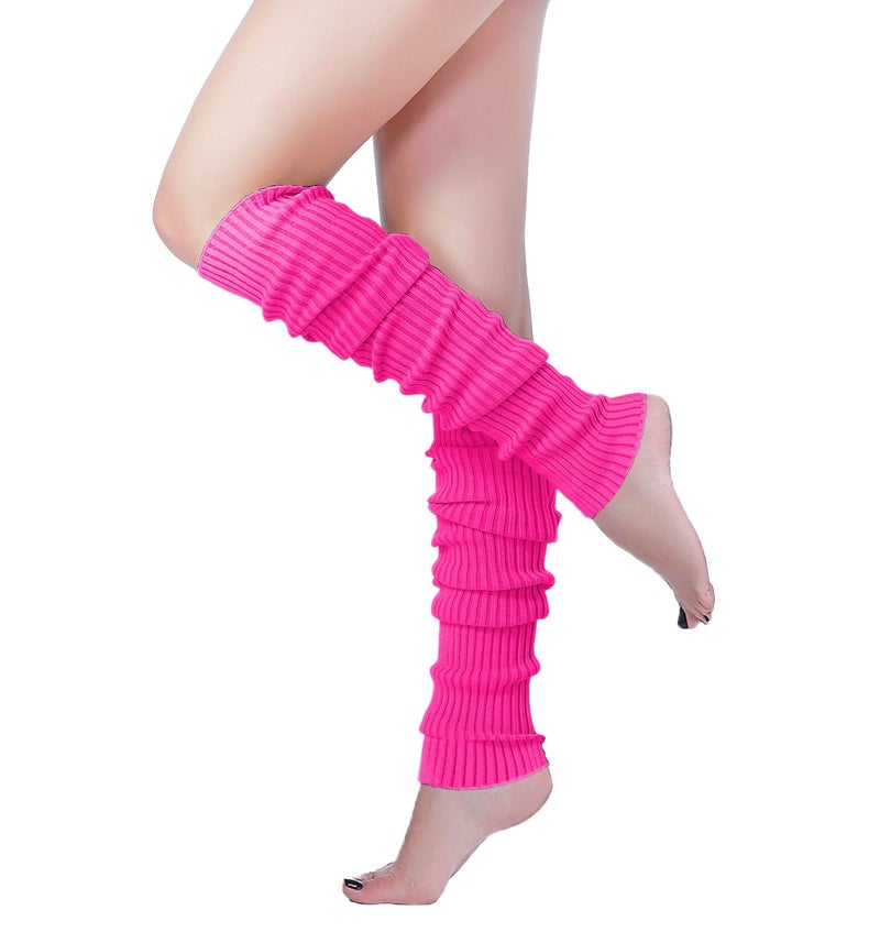 v28 Long Leg Warmer, Women's Men 80s Party Ribbed Knit Dance Sports (61 Rose) - Image 1